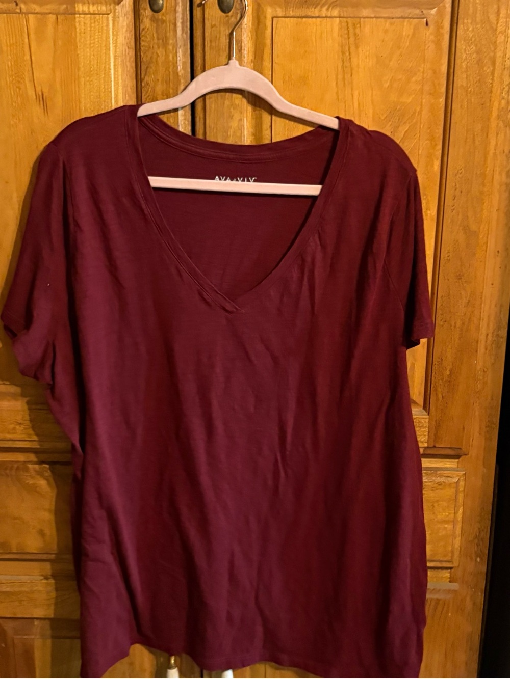 Ava &Viv Women's V-Neck Short Sleeve Top - Burgundy 3X